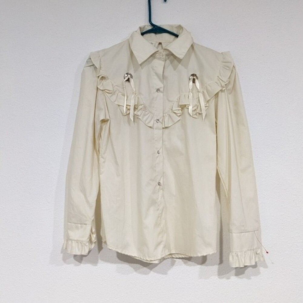 Vtg Western Style Pearl Button Blouse, Cream, Carol's Country Corner, Women's 6